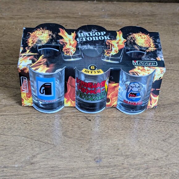 NWT NEW Russian Russia Gus Khrustalny Fun Vodka Shot Glasses Set Of Six 6 - Picture 6 of 8